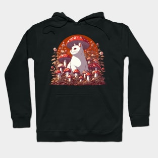 Funny Vintage White Cat in Mushroom Garden Hoodie